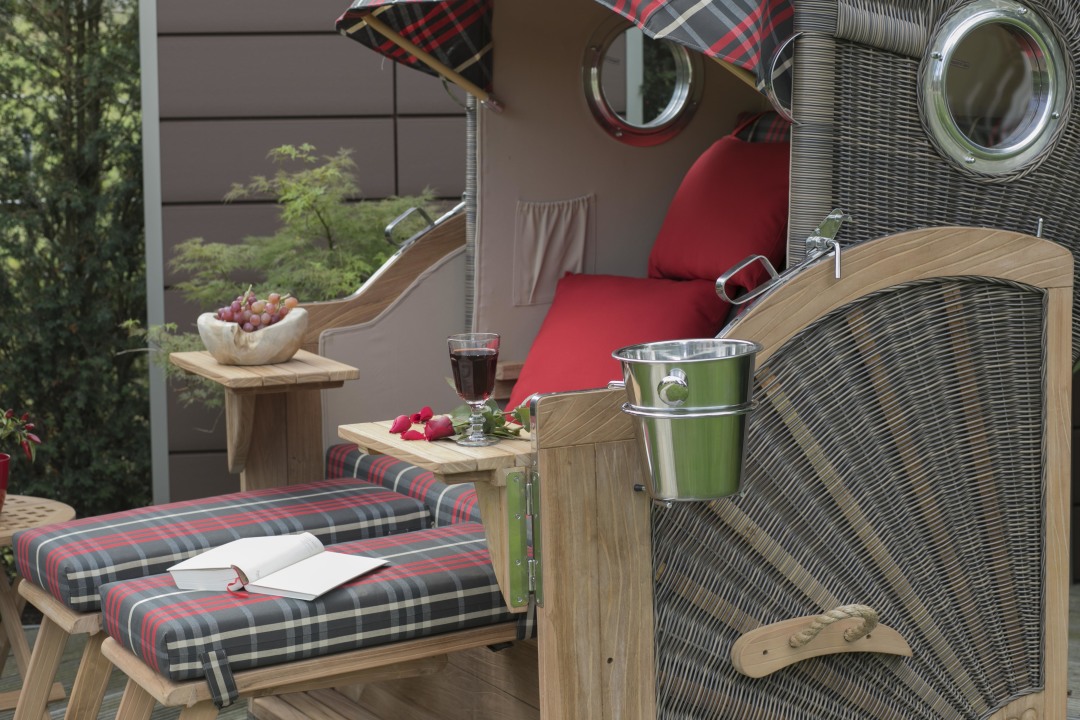 Strandkorb Westerland Teak Bullauge PE Grey Dessin 594 Grau